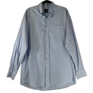 Nautica Blue White Stripe Long Sleeve Button-Up Shirt 15.5 32/33